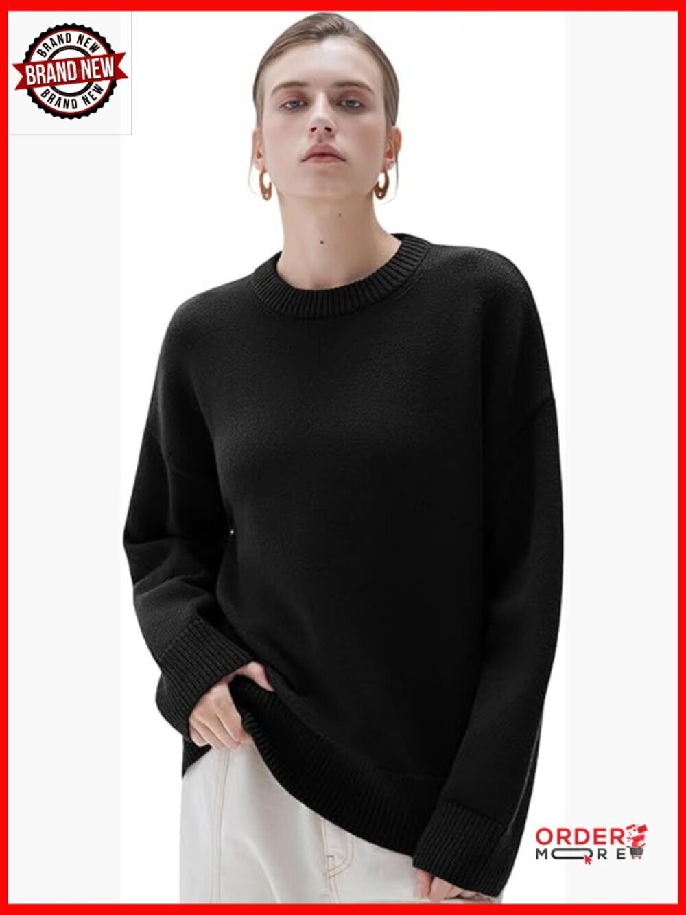 Cashmere Blend Oversized Crew Neck Pullover Sweater Long Sleeve Soft Warm